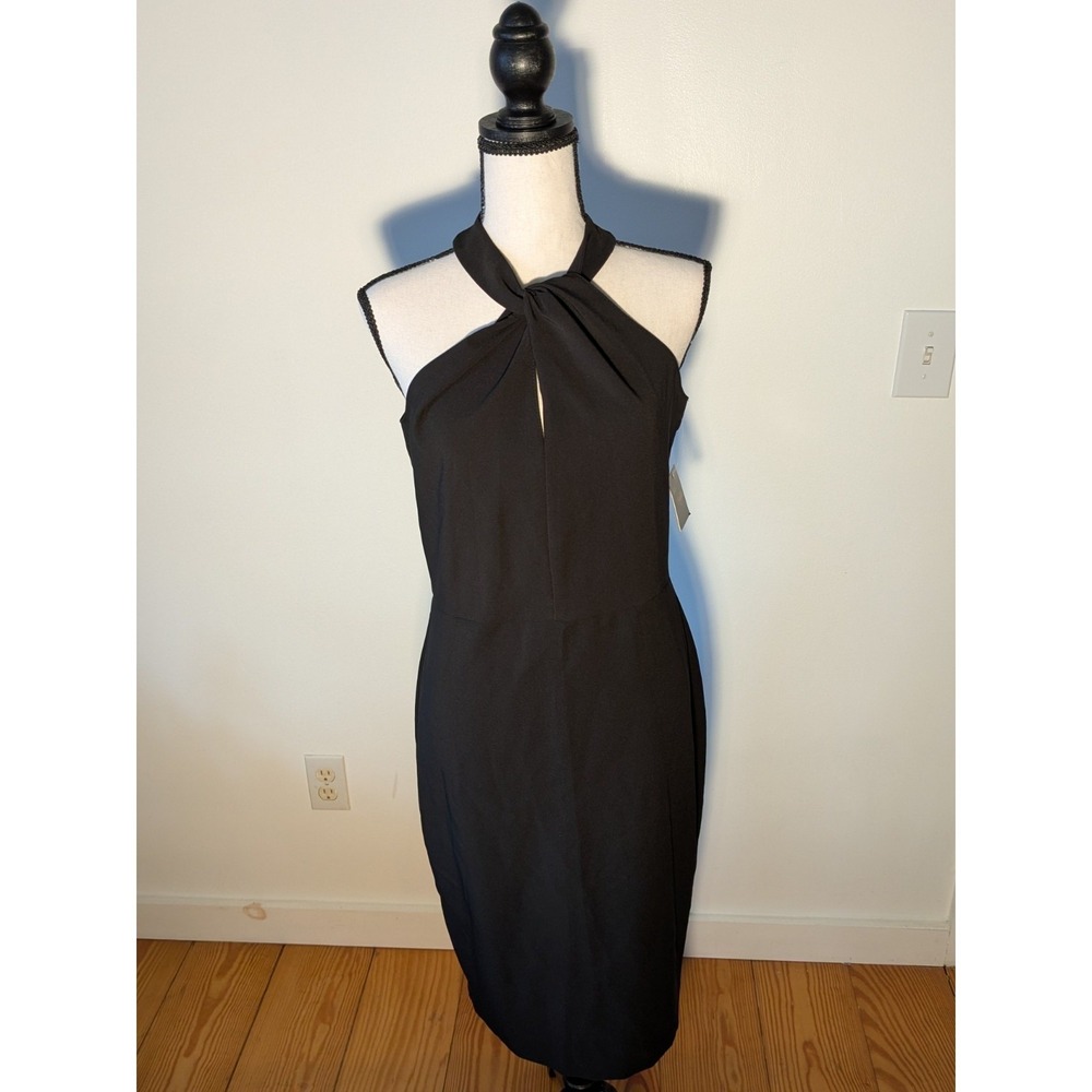Just Taylor Halter Dress Womens 10 Black Twist Knot Keyhole Sheath Cocktail NWT